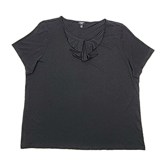 Talbots Tops - Talbots Shirt T-Shirt Knit Black Short Sleeve Top Plus Sz 2X Cotton Modal Ruffle